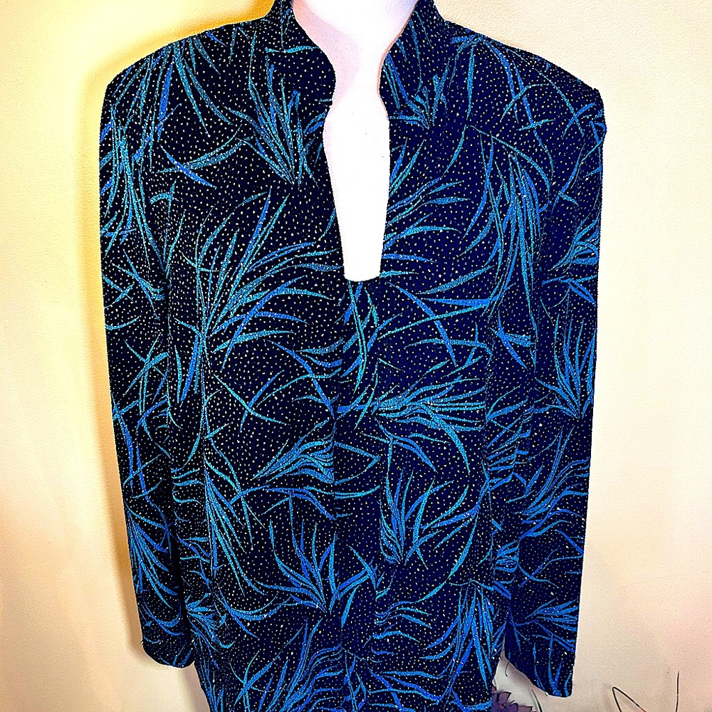 Black and turquoise glittery party jacket and cami.